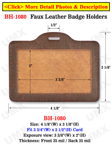 Brown Color Faux Leather Badge Holder - Horizontal Credit Card Size