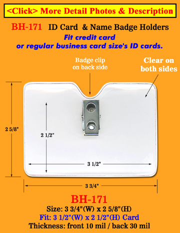 Heavy Duty Clip-On Badge Holder: 3 1/2&quot;(W)x 2 1/2&quot;(H) Credit Card Size