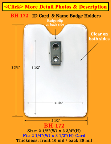 Long Time Wear Clip-On Vertical ID Card Holder: 2 1/4&quot;(W)x 3 1/2&quot;(H) Credit Card Size