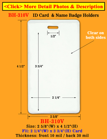 Durable Vertical Photo Badge Holder: 2 1/4&quot;(W)x 3 3/4&quot;(H) Credit Card Size