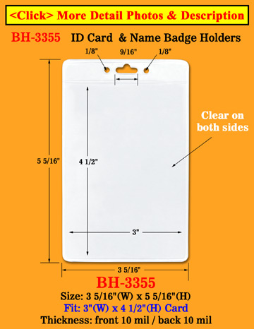 Bigger Size Vertical Clear Plastic Badge Holders: 3&quot;(W)x4 1/2&quot;(H) BH-3355/Bag-of-100Pcs