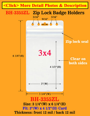 Dust Protected Zip-Lock_Sealed ID Badge Holders: Fit 3&quot;(w)x4&quot;(h) Cards