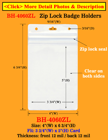 Rain Drop Protected Badge Holder With Zip-Lock: Fit 3 3/4&quot;(w)x5&quot;(h) Badges