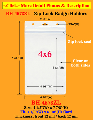 Zip-Lock Ticket Holder: Fit 4&quot;(w)x6&quot;(h) Ticket or Name Badge