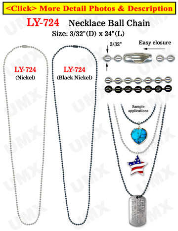 Military Dog Tag Ball Chains: Wholesale 24&quot; Nickel &amp; Black Nickel Color ID Name Tag Lanyards