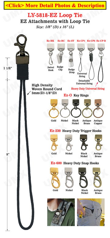 Ez-Metal Hardware Fastenersv with Round Cord Loop Tie