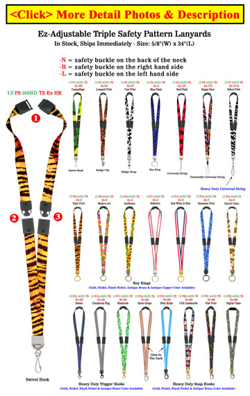 5/8&quot; Ez-Adjustable Art Printed Triple Safety Neck Lanyards With Three Safety Protection