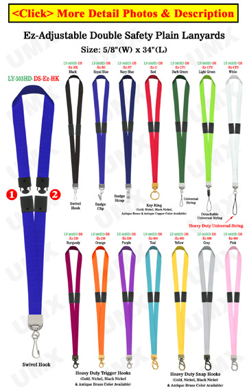 5/8&quot; Ez-Adjustable Double Safety Neck Lanyards With Two Safety Breakaway Buckles