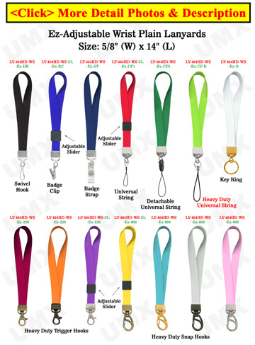 Wrist Lanyards: 5/8&quot; Ez-Adjustable Heavy Duty Plain Color Models With Adjustable Length Capability