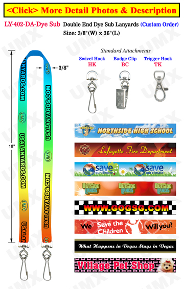 3/8&quot; Custom Double Ended Lanyards With Dye Sublimated Custom Imprint