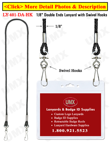 LY-401-DA-HK 1/8&quot; Double Attachment Lanyards With Swivel Hooks