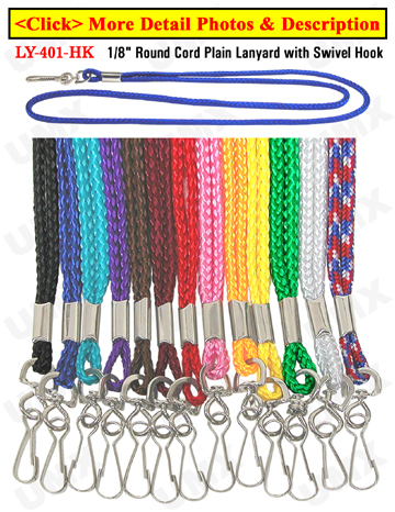 LY-401-HK 1/8&quot; Round Cord Plain Lanyards With J-Hooks