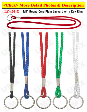 LY-401-O 1/8&quot; Round Cord Plain Lanyards With Key Rings