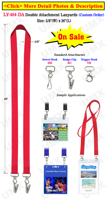 5/8&quot; Exhibition Lanyards with Two Badge Clips or Hooks