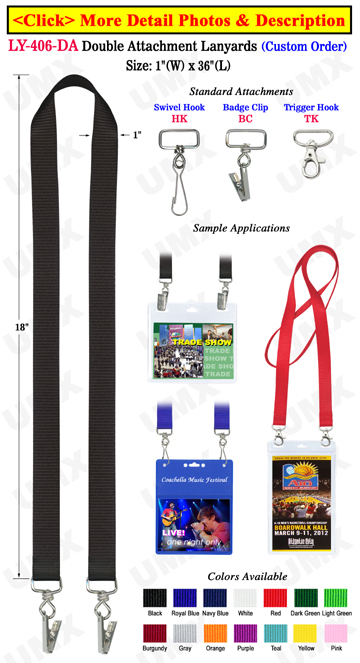 1&quot; Big Sports Ticket Lanyards With Two Heavy Duty Hooks or Badge Clips