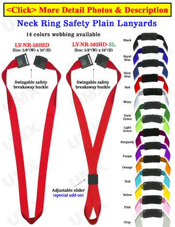 5/8&quot; Safety Neck Ring Plain Color Lanyards - Safety Breakaway Neck Straps