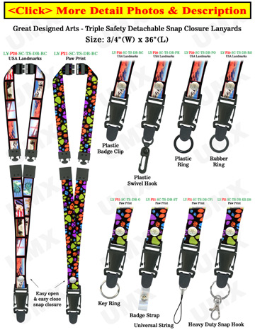 Quick Release Tiple Secured Name Badge Lanyards: 3/4&quot; Pattern Printed Quick Release Ultimate Secured Neck Straps