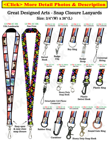 Snap Fastener Lanyards 3/4&quot; Pattern Printed Neck Straps