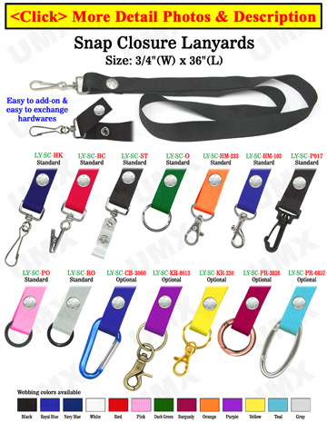 Snap Lanyards: 3/4&quot; Neck Wear Straps: For Badge Holders