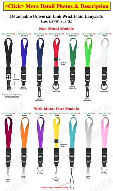 Detachable Wrist Lanyards: 5/8&quot; Plain Color Detachable Wrist Straps