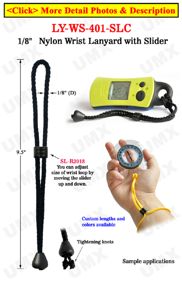 1/8&quot; Nylon Round Cord Wrist Lanyard With Rubber Slider