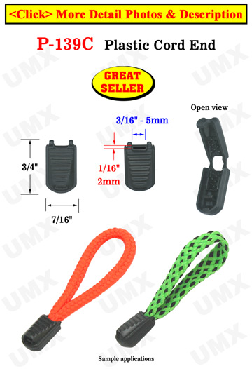 Long Profile Rectangle Plastic Zipper Pulls: Cord End Closure with 3/16&quot;(W) x 1/16&quot;(H) Hole