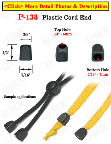 Retangular Tube Plastic Cord Ends: Cord End Caps with 1/4&quot;(D, Top Hole) x 5/16&quot;(D, Bottom Hole)