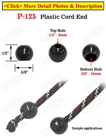 Sphere Plastic Cord Ends: Cord Zipper Pulls with 1/4&quot;(D, Top Hole) x 3/8&quot;(D, Bottom Hole)