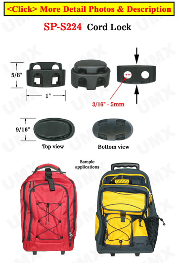 Cord Lock: Low Profile, Big Oval Shape,  Two-Holes - 3/16&quot;(D)=5mm(D)