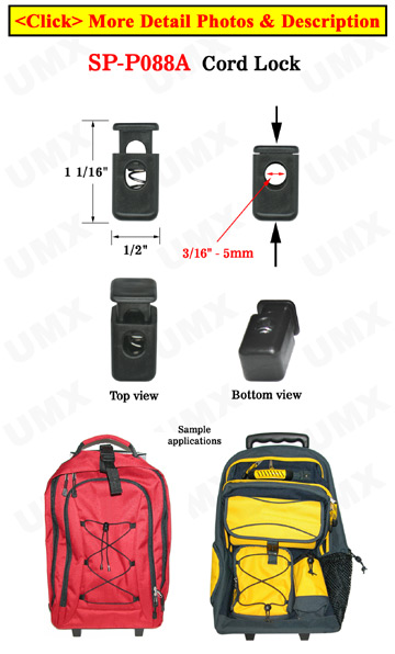 Cord Stoppers: Plastic Locks, Rectangular, One Hole 5mm(D)=3/16&quot;(D)