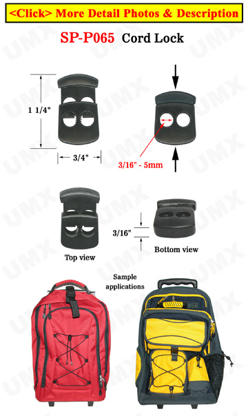 Cord Toggles: Thin &amp; Flat Toggle Fasteners, Two-Holes - 3/16&quot;(D)=5mm(D)