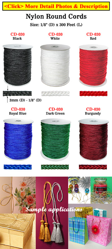 Nylon Cords: Small Sample Order By The Foot - 1/8&quot; (D) Nylon Round Cords