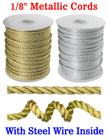 Small Sample Order: Steel Metal Wired Nylon Cords: By The Foot - 1/8" (D) CD-030S-Steel-Wired/Per-Foot