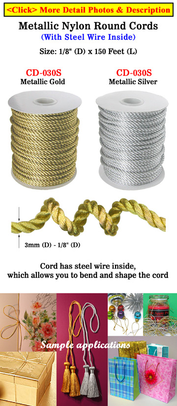 Steel Metal Wired Nylon Cords: By The Spool (Roll) / 150 ft - 1/8&quot; (D)