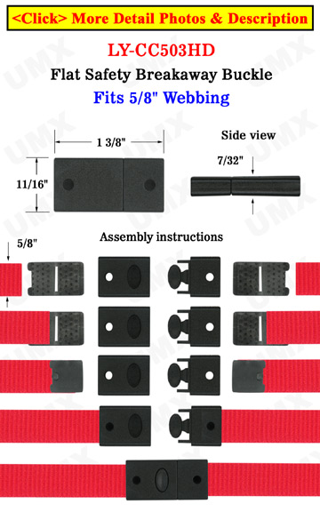 Flat Breakaway Lanyard Plastic Buckles - Fit 5/8&quot; Straps