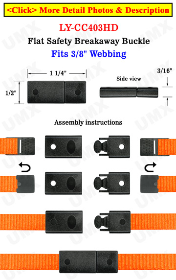 Plastic Safety Buckles: Small Flat &amp; Straight Breakaway Buckles - 3/8&quot;