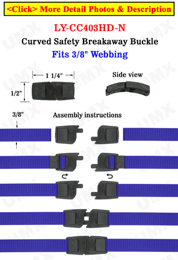 Plastic Breakaway Buckles: Small Flat &amp; Curved Safety Neck Strap Buckles - 3/8&quot;