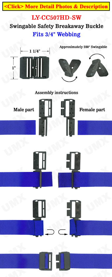 Breakaway Plastic Buckles: Swingable Big Safety Buckles: Fit 3/4&quot; Lanyards