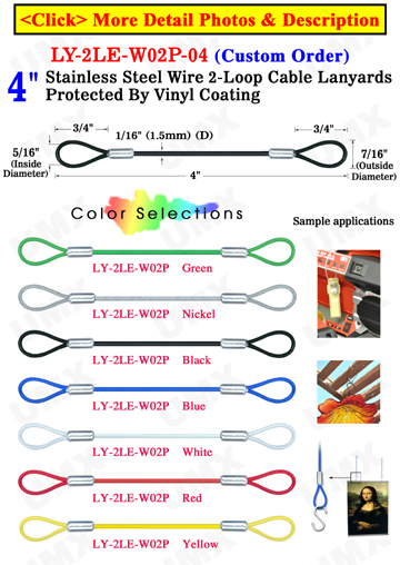 6&quot; Two-Loop: Stainless Steel Cable Lanyards: With Colored Vinyl Protection