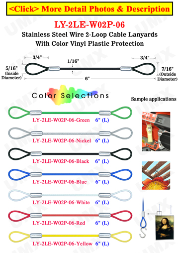 6&quot; Two-Loop: Stainless Steel Cable Lanyards: With Colored Vinyl Protection