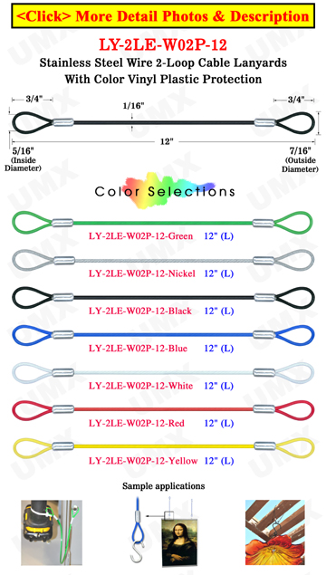 6&quot; Two-Loop: Stainless Steel Cable Lanyards: With Colored Vinyl Protection