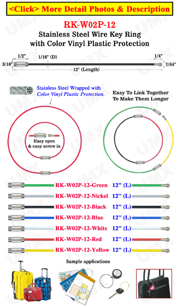 12&quot; Screw Lock Stainless Cable Key Rings: With Vinyl Plastic Inserlation