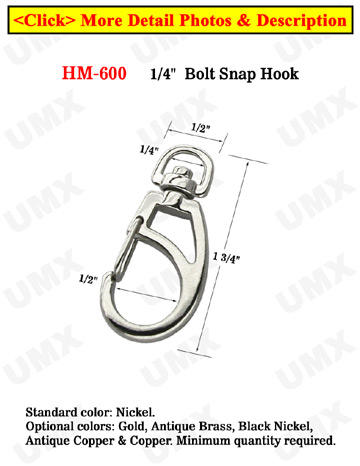 1/4&quot; Small Swivel Eye Frame Bolt Snaps For Round Cords