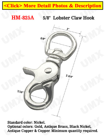 5/8&quot; Steel Lobster Claw Bolt Snap Hooks: For Round or Flat Rope