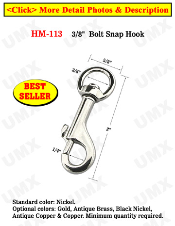 3/8&quot; Circular head Swivel Bolt Snaps: For Round Cords and Flat Straps