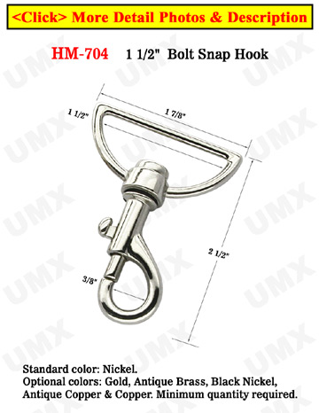 1 1/2&quot; Wide D-Shaped Swivel Bolt Snaps: For Flat Straps