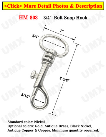 3/4&quot; Oval-Head Casted Iron Bolt Snap Hooks: For Round Cord and Flat Straps