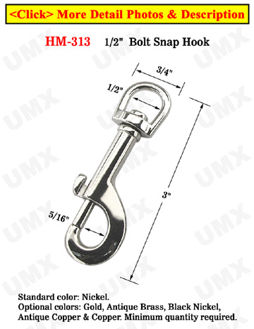 1/2&quot; D-Head Heavy Load Bolt Snap Hooks: For Round Cords or Flat Straps