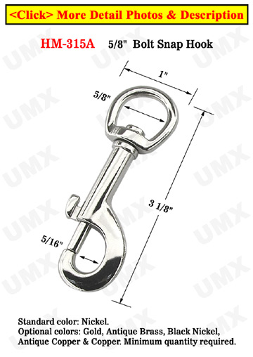 5/8&quot; Semi-Round Head Metal Bolt Snap Hooks: For Round Cords and Flat Straps