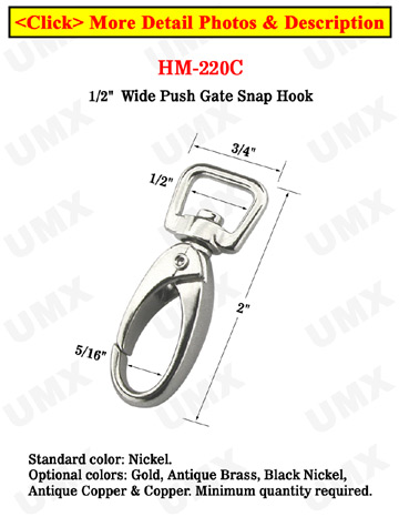 1/2&quot; Square Push Gate Steel Snap Hooks For Flat Straps